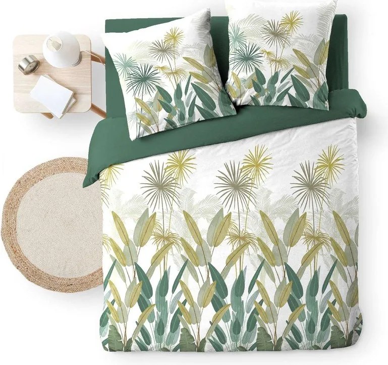 Set copripiumino e federa bianco/verde in cotone per letto matrimoniale ed esteso 240x220 cm Otika – douceur d'intérieur