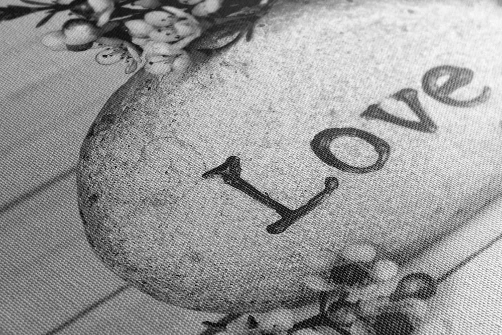 Quadro su tela – Con scritta su pietra Love in bianco e nero