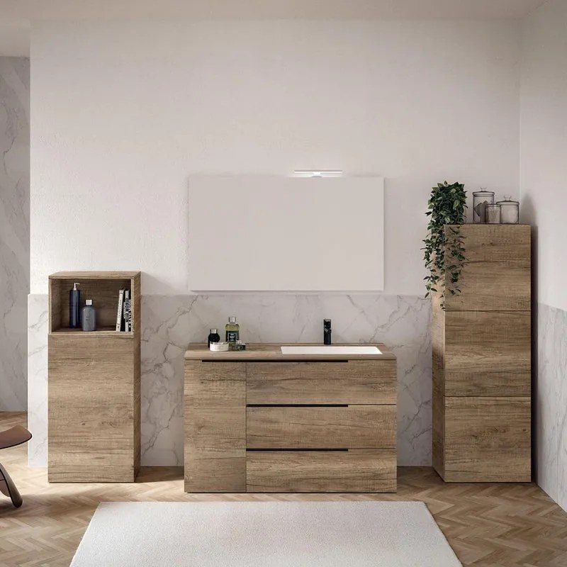 Mobile sottolavabo e lavabo Solid rovere sable L 120 x H 92 x P 51 cm 1 vasca, 1 anta 3 cassetti