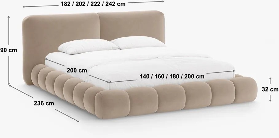 Letto matrimoniale imbottito greige con contenitore con rete inclusa 200x200 cm Solange – Micadoni