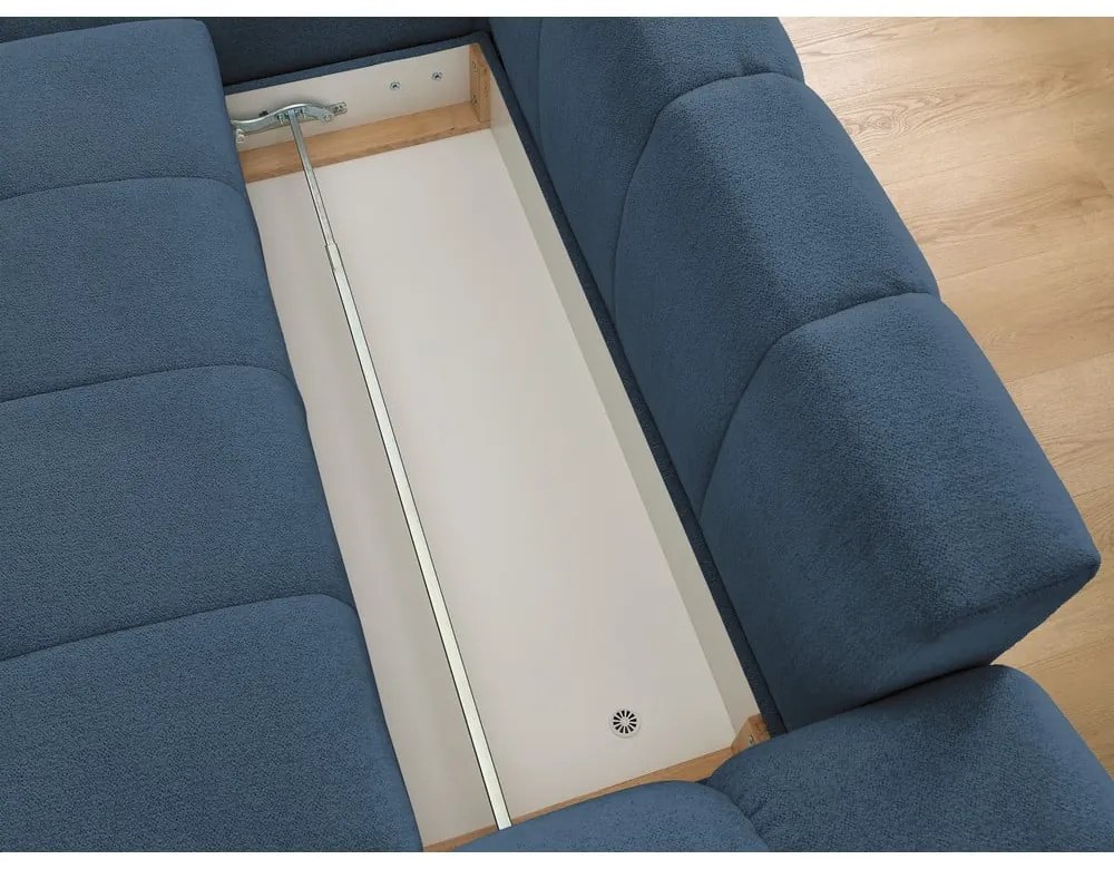 Divano angolare blu scuro allungabile e con contenitore (penisola a sinistra/chaise lounge) con rivestimento in ciniglia Everest – Bobochic Paris