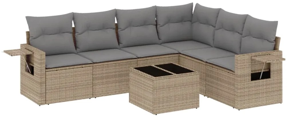 Set divani da giardino 7 pz con cuscini beige in polyrattan