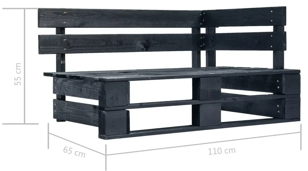 Panca da giardino angolare con pallet in legno nera