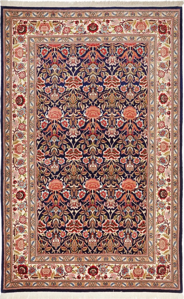 Isfahan Tappeto 220x140 Blu (Iran) Annodato A Mano