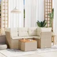 Set Divano da Giardino 5 pz con Cuscini Beige in Polyrattan 3223622