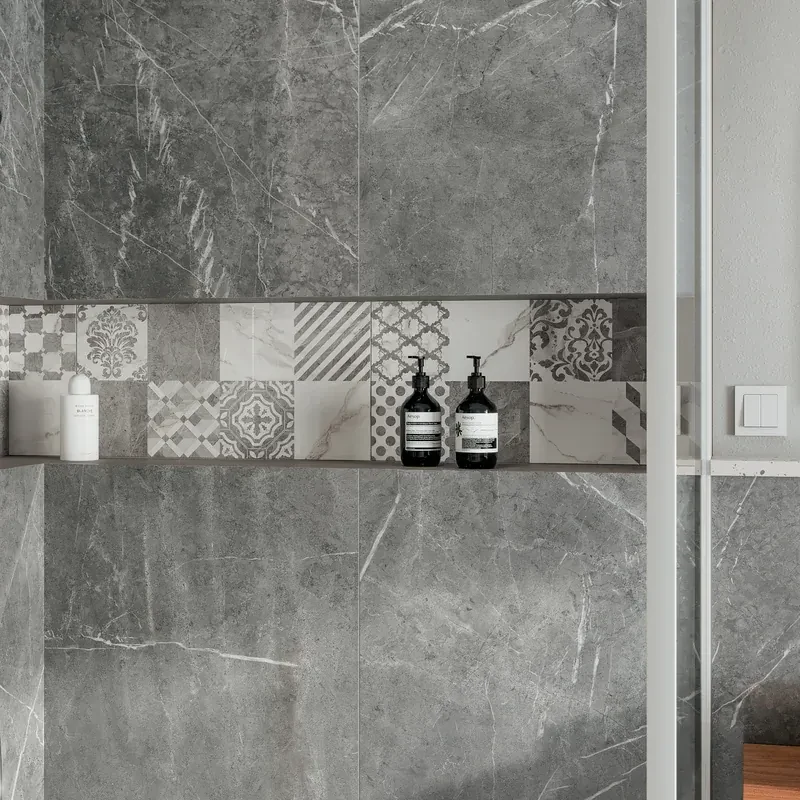 Piastrella da pavimento e rivestimento interno 60 x 120 cm Sp. 9 mm rettificato Marble Vision in gres porcellanato smaltato lucido grigio traffico intenso (pei 4/5) 1.44 mq