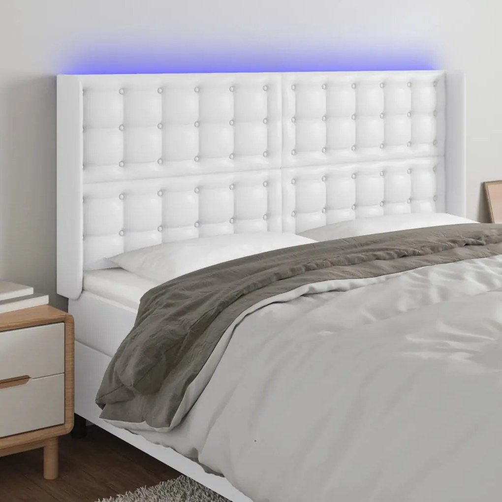 Testiera A Led Bianco 203x16x118/128 Cm İn Similpelle /