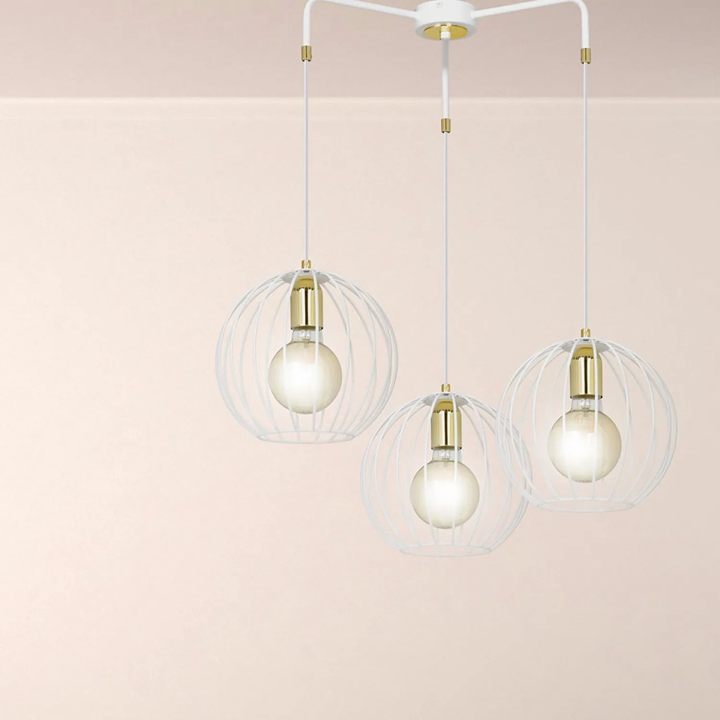 Lampadario Contemporaneo Omoikane Acciaio Bianco 3 Luci E27 Ip20