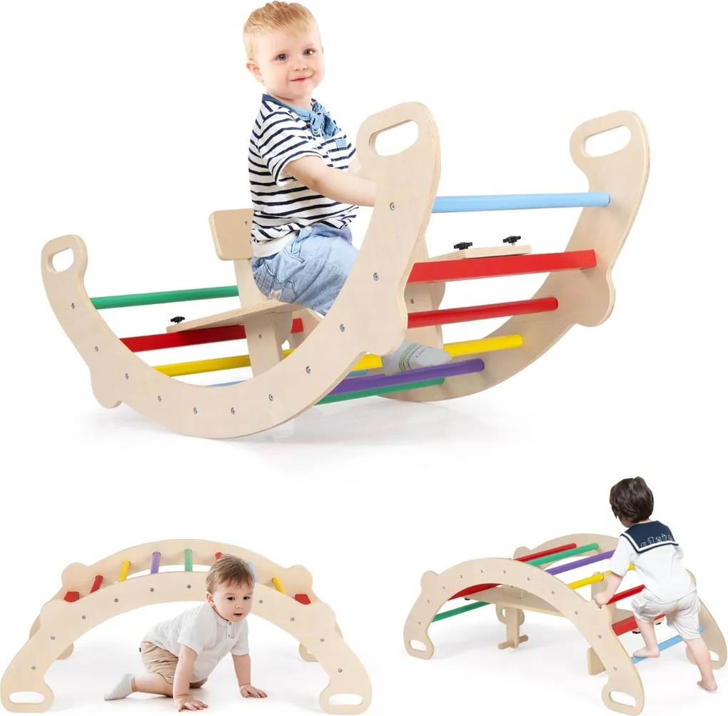 Costway Arco cavallo a dondolo multifunzionale, Giocattoli di arrampicata in legno 4-in-1 per bambini dai 1-5 anni 2 Colori