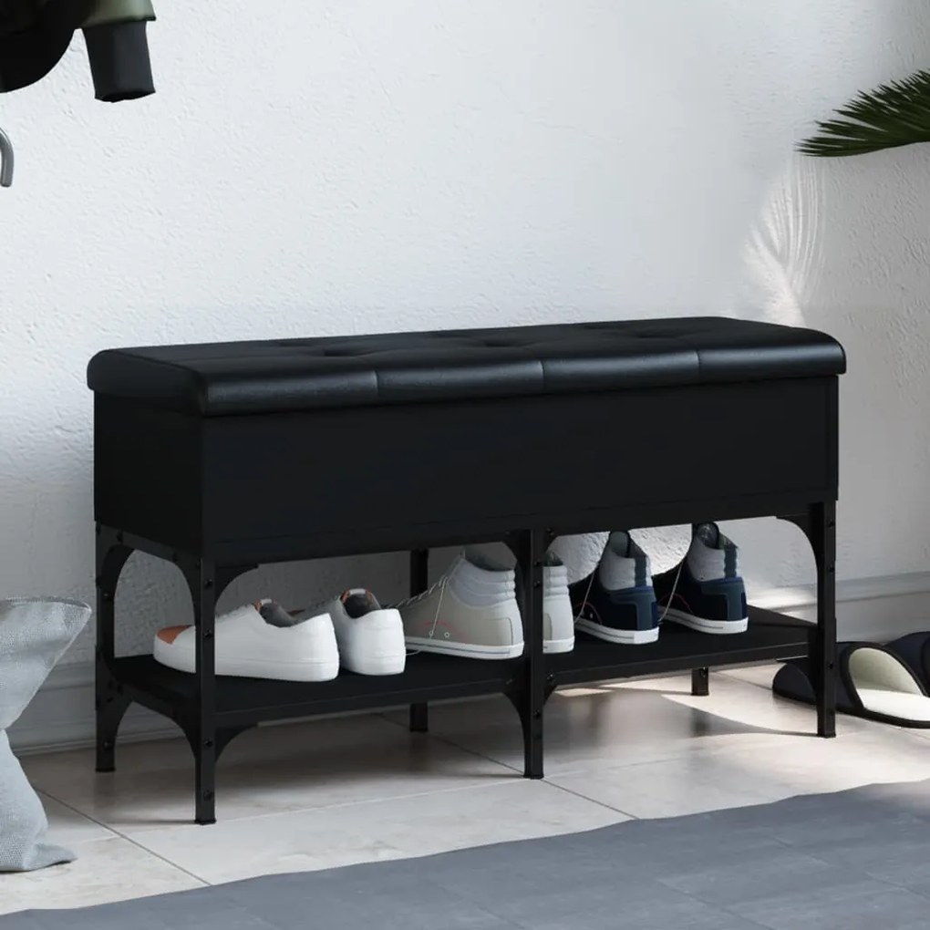 Panca Portaoggetti Nera 82x32x45 Cm İn Legno Multistrato /