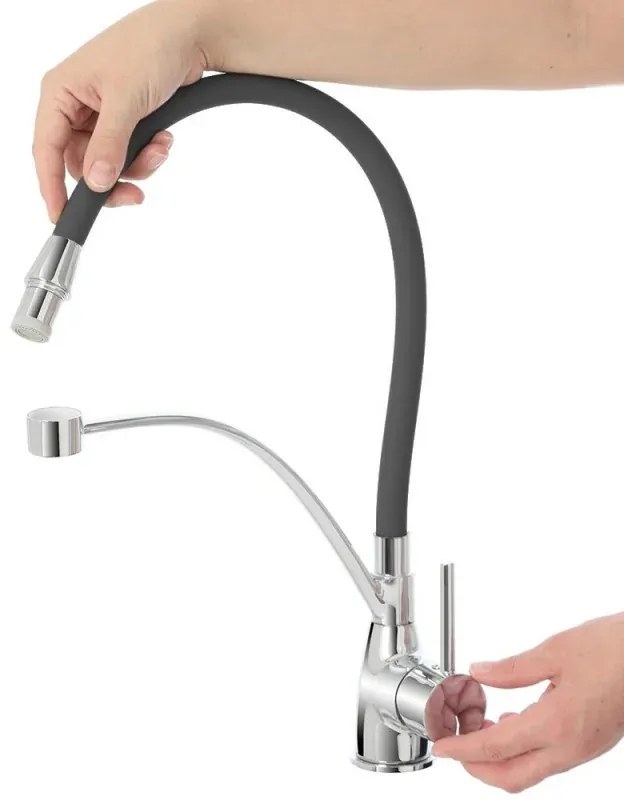 Rubinetto miscelatore in ottone cromo con canna alta in silicone