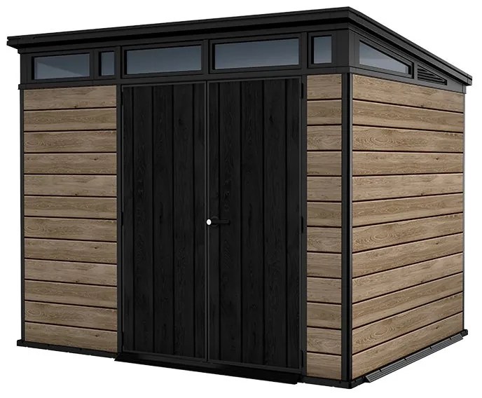 Casetta da giardino KETER in polipropilene Ashwood Pent 9x7 legno con porta doppio battente, superficie interna 6 m² e spessore parete 20 mm