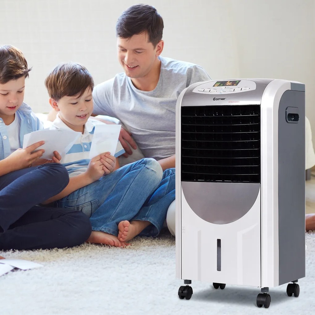 Costway Ventilatore ad aria calda e fredda, Ventilatore portatile con scompartimento di cristalli di ghiaccio