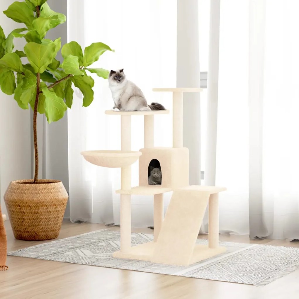Albero Per Gatti Con Tiragraffi İn Sisal Crema 94 Cm /