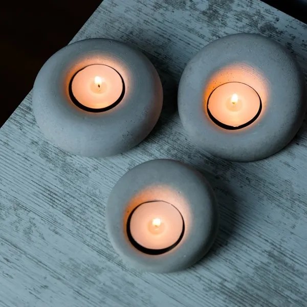 SET 3x Supporto per candele da tè 10cm/9cm/8cm in cemento