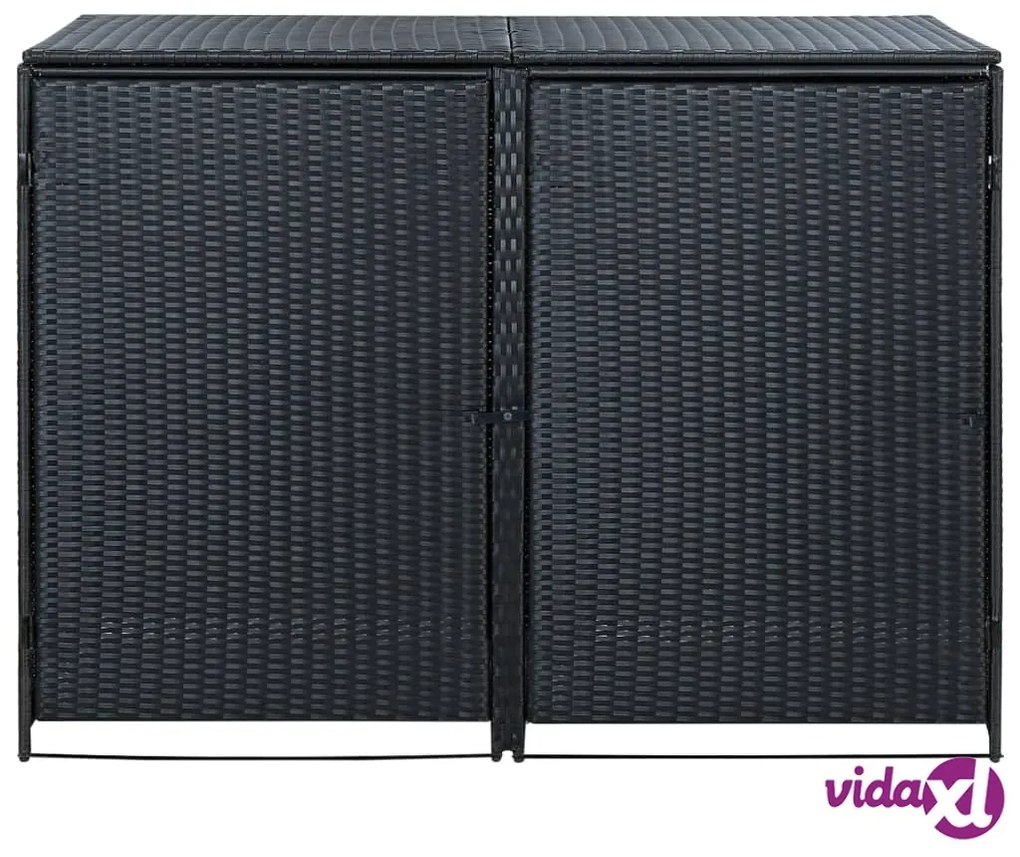 vidaXL Copribidone Doppio per Spazzatura Polyrattan Nero 148x80x111 cm