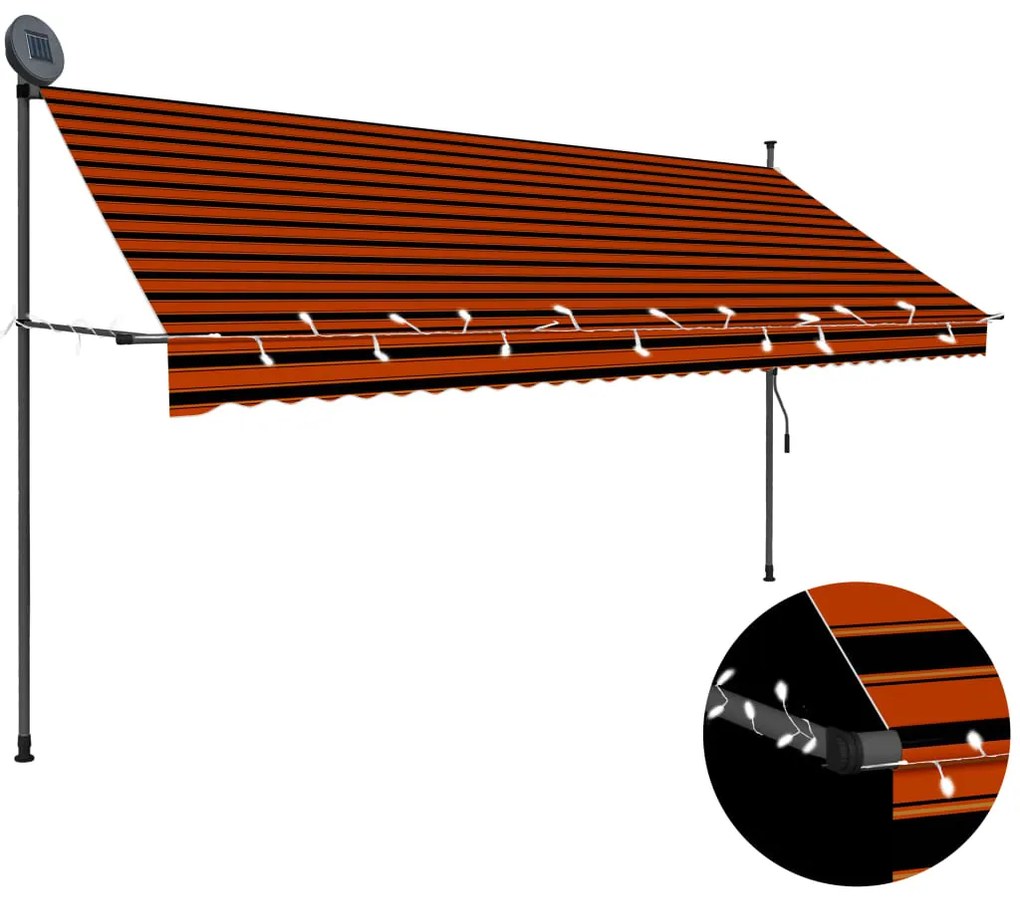 Tenda Da Sole Retrattile Manuale Led 350 Cm Arancione E Marrone /