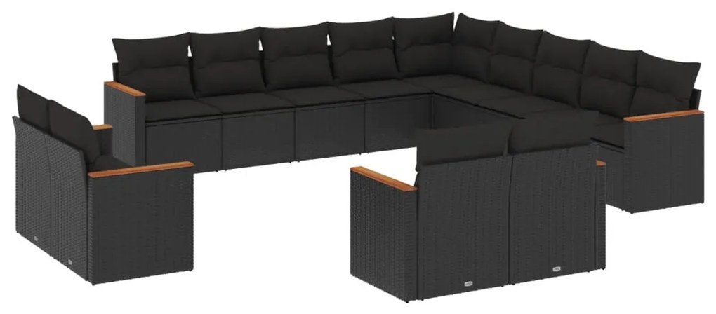 Set Divani da Giardino 13pz con Cuscini Nero in Polyrattan