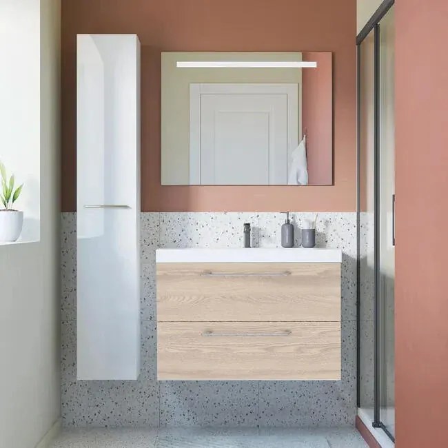 Mobile sottolavabo e lavabo Remix rovere ribeira L 75 x H 58 x P 33 cm 1 vasca 2 cassetti