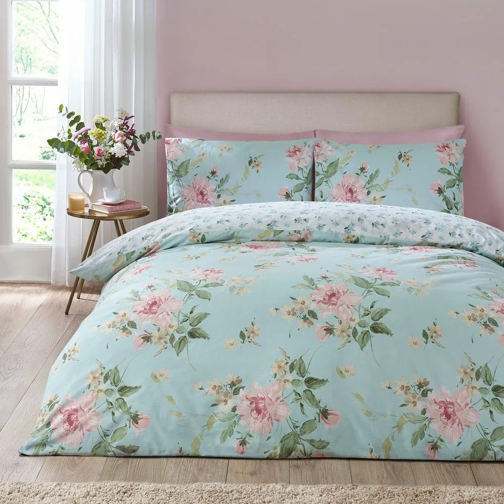 Set copripiumino e federa blu per letto singolo 135x200 cm Avebury Floral – Catherine Lansfield