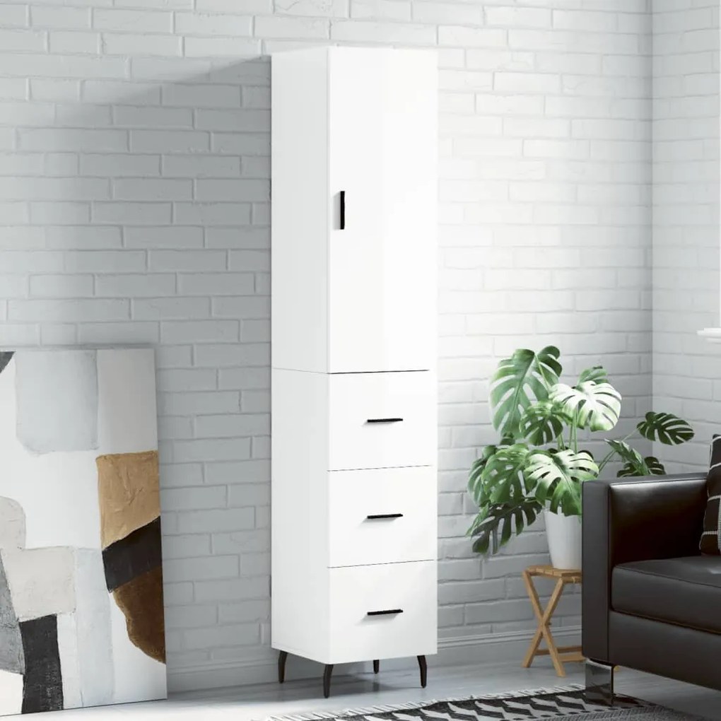 Credenza 34,5x34x180 Cm İn Legno Multistrato Bianco Lucido /