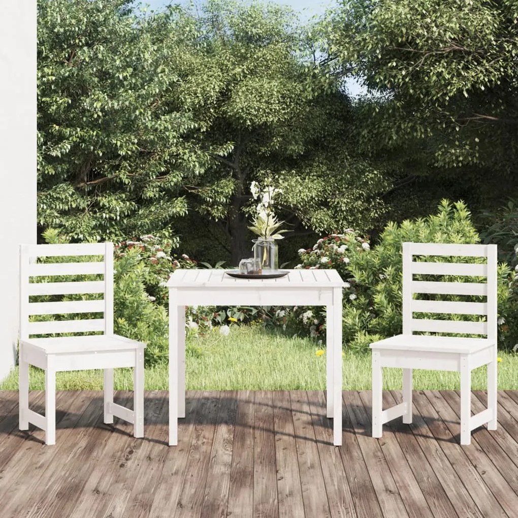 Set Da Bistrot Da Giardino 3pz Bianco İn Legno Massello Di Pino /