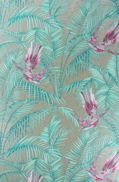 Tapete Sunbird von Osborne & Little - Gold/ Fuchsia/ Jade