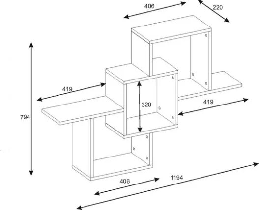 Mensola Sospesa 3 Vani A Cubo Design Moderno 120x22x80 Elena Rovere Antracite