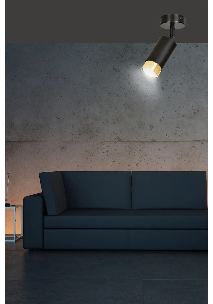 Faretto Orientabile 1 Luce Ragnar A Cilindro In Acciaio Nero E Oro