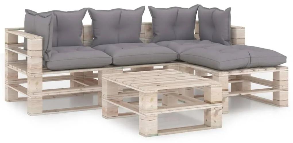 Set divani da giardino pallet 5 pz con cuscini in legno di pino