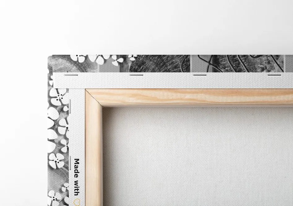 Quadro su tela – Fiori astratti su sfondo di marmo in bianco e nero
