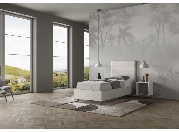 Letto singolo senza rete imbottito 80x210 similpelle bianco Focus
