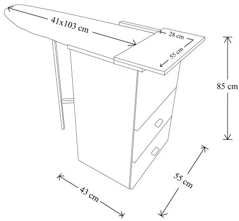 Mobile stiro asse scomparsa legno Rovere Sbiancato - 1 anta 2 cassetti