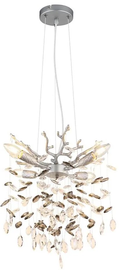 Globo 64138HS - Lampadario sospeso a cavo QUEENA 4xE14/40W/230V, finitura argento