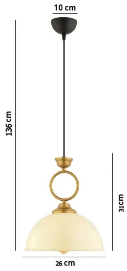 Lampadario a sospensione su cavo MONZA 1xE27/40W/230V diametro 26 cm crema/bronzo
