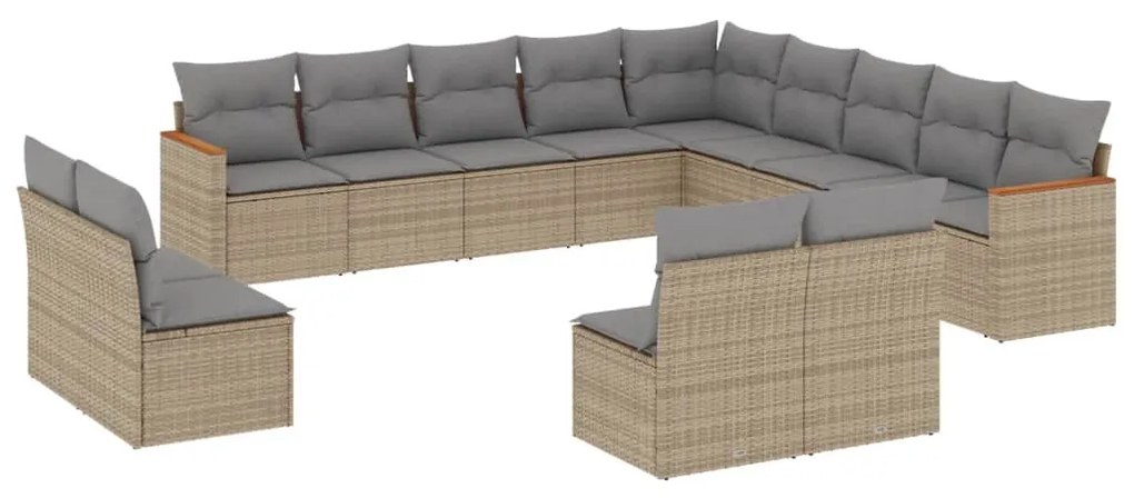 Set divano da giardino 13 pz con cuscini beige misto polyrattan