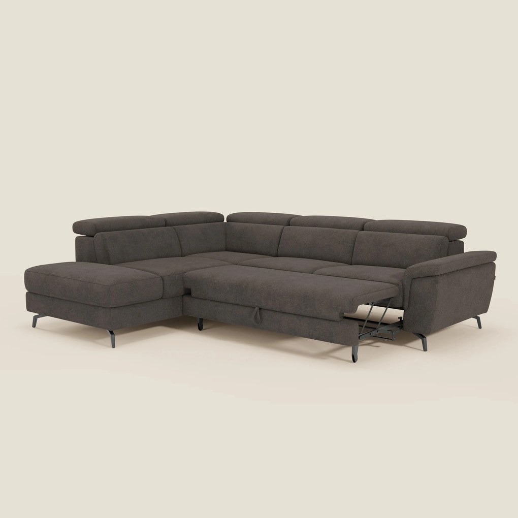 Estro Divano angolare estraibile - poggiatesta reclinabili in tessuto impermeabile T14 marrone