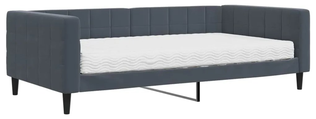 Divano letto con materasso grigio scuro 100x200 cm in velluto