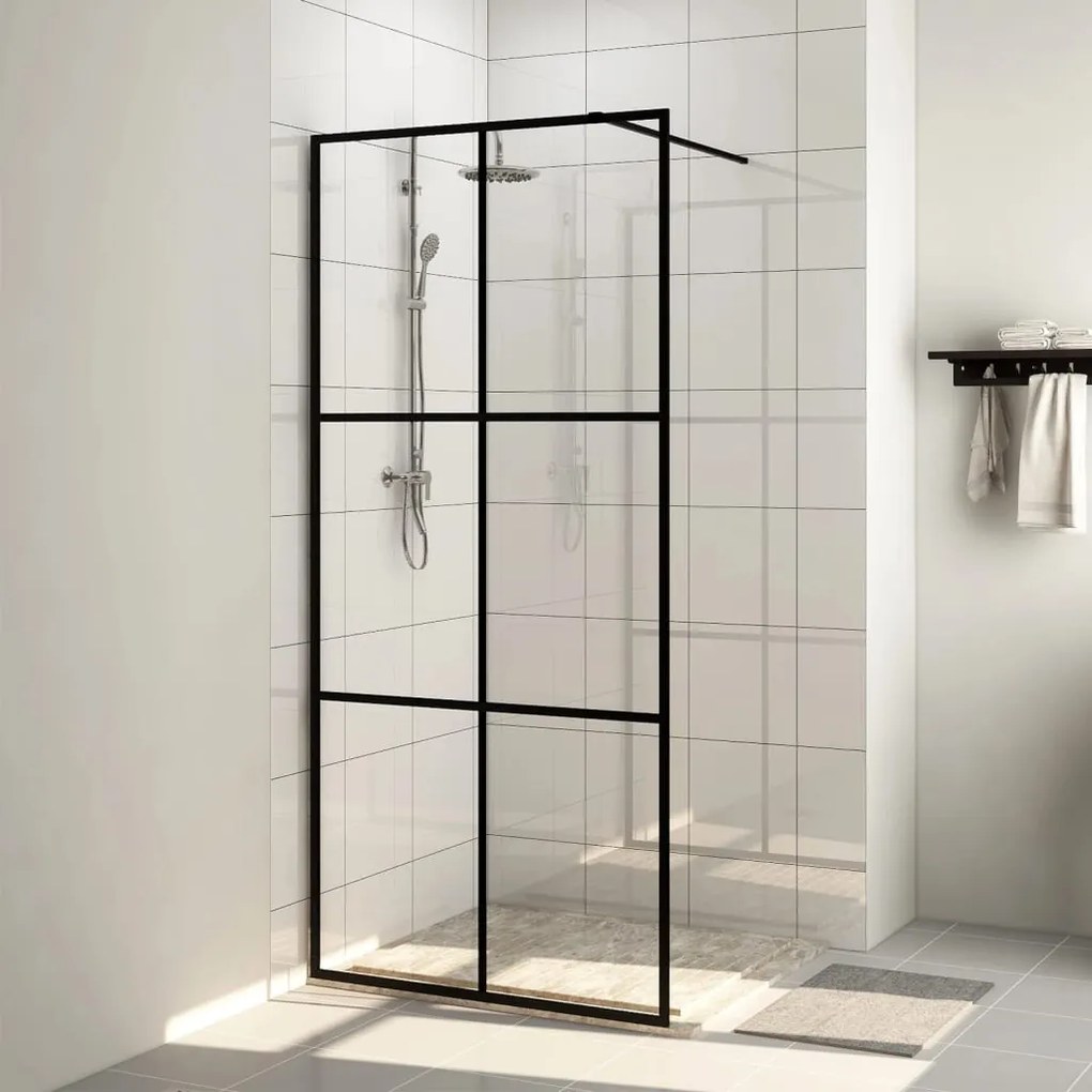 Parete Per Doccia Walk-in Vetro Trasparente Esg 115x195cm Nera /