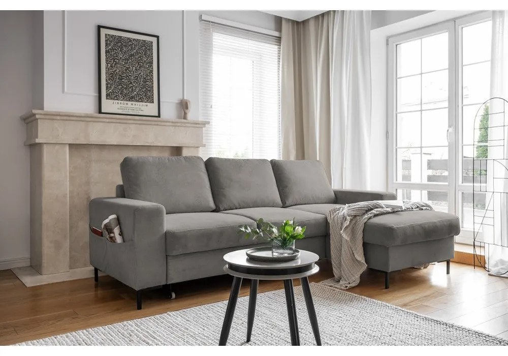 Divano letto in velluto a coste grigio (angolo destro) Lofty Lilly - Miuform