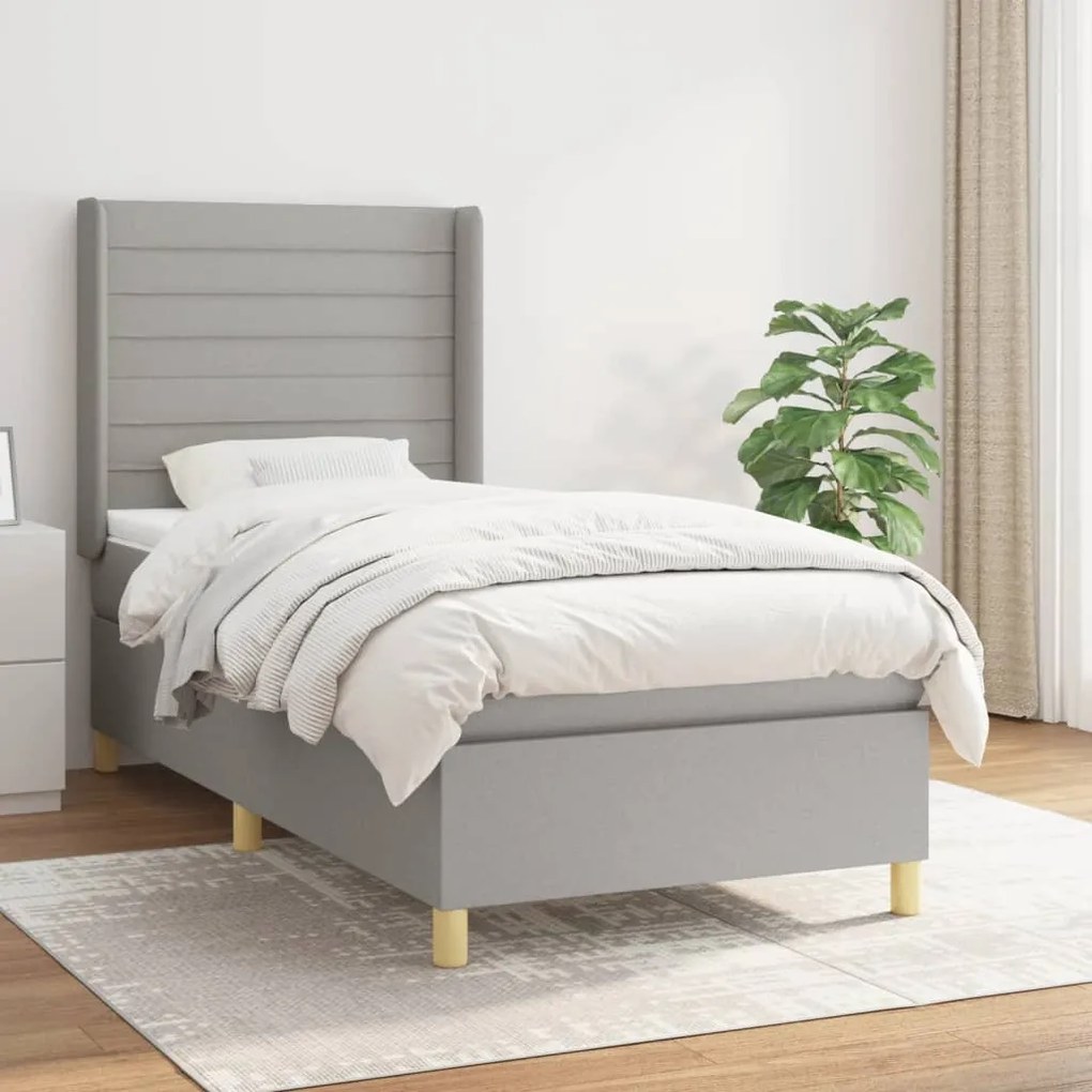 Giroletto A Molle Con Materasso Grigio Chiaro 90x190 Cm Tessuto /