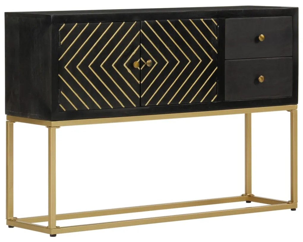 Credenza Nera E Oro 110x30x75 Cm İn Legno Massello Di Mango /