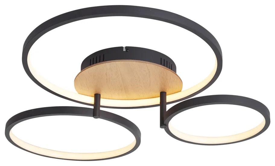 Plafoniera moderna in legno con LED, dimmerabile a 3 fasi, 3 luci - Rondas