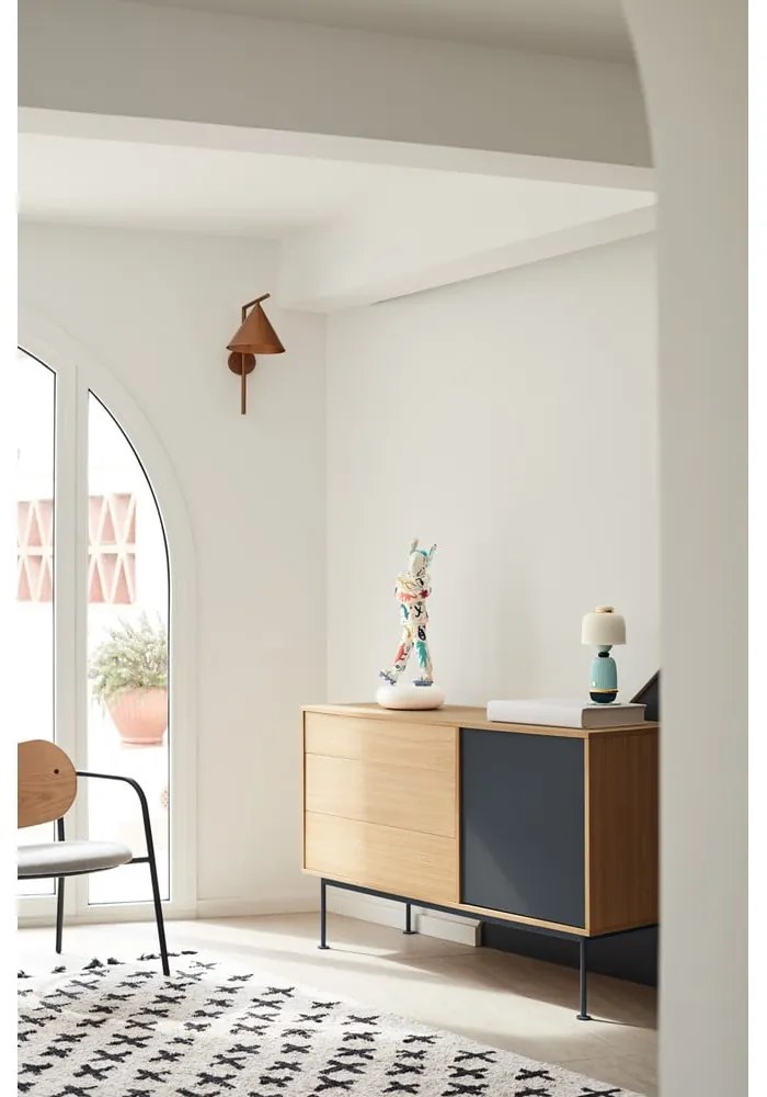 Cassettiera grigio antracite con impiallacciatura in rovere , larghezza 128 cm Yoko - Teulat