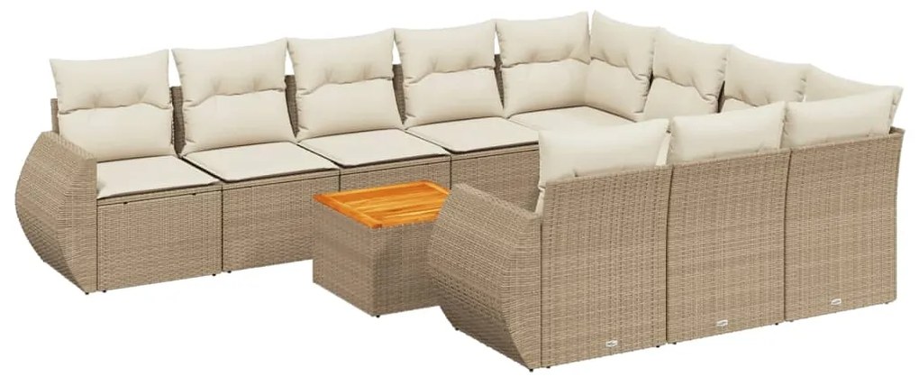 Set divani da giardino 11 pz con cuscini beige in polyrattan