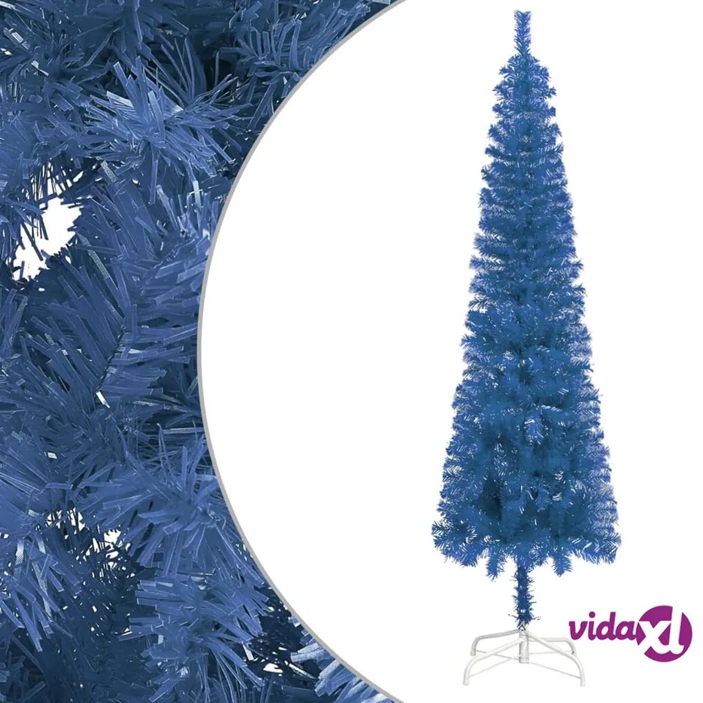 vidaXL Albero di Natale Sottile Preilluminato Blu 120 cm