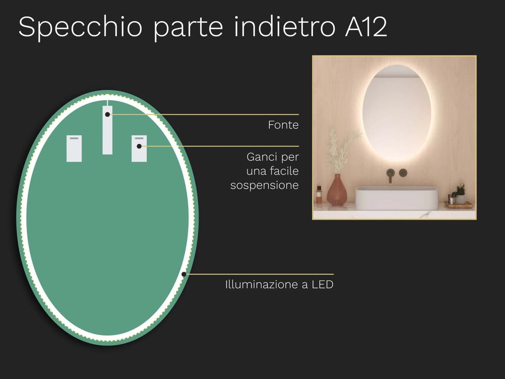 Specchio ovale con illuminazione a LED A12 50x70