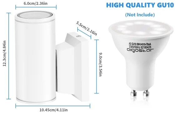 Aigostar - Applique da esterno 1xGU10/230V bianco IP65 arrotondato