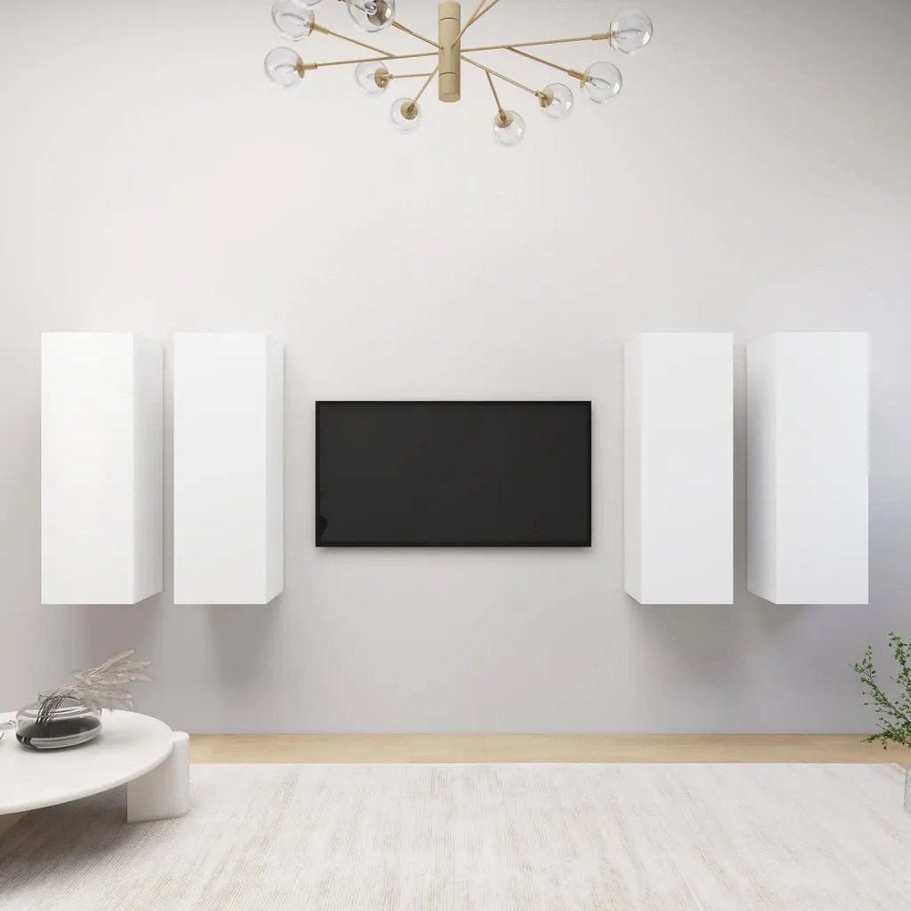 Mobili Porta Tv 4 Pz Bianchi 30,5x30x90 Cm İn Legno Multistrato /
