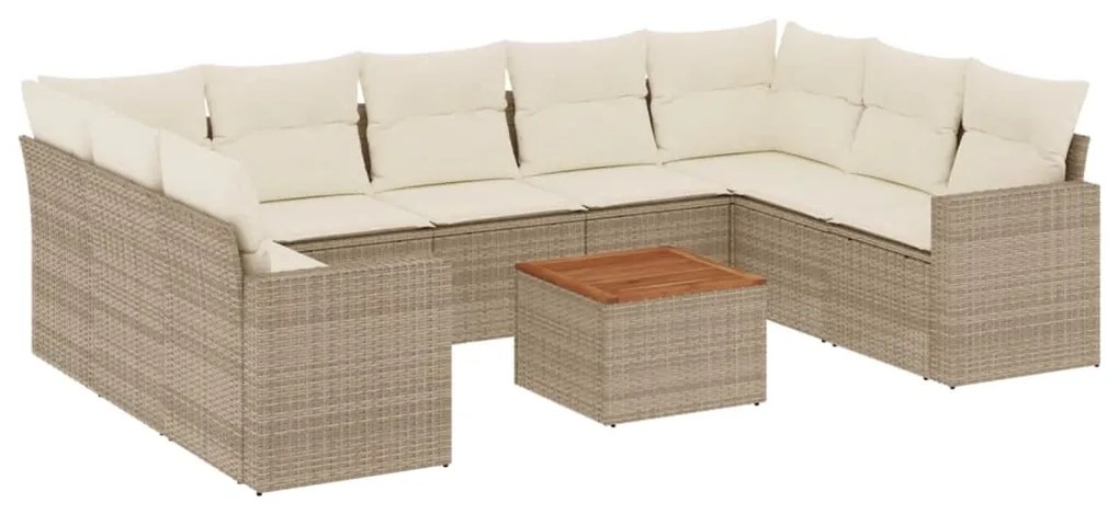 Set divano da giardino 10 pz con cuscini beige in polyrattan